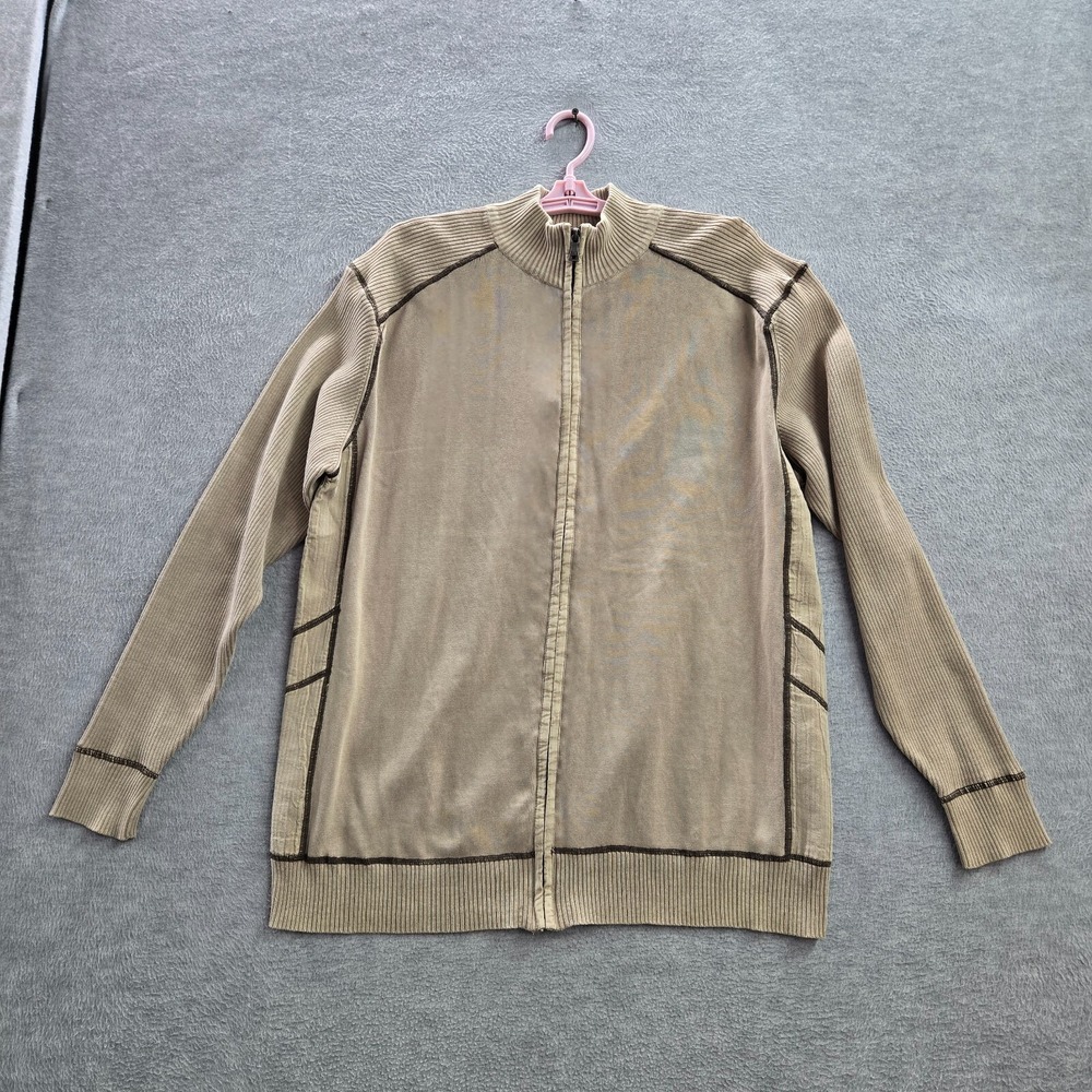 BKE Men Jacket XL Beige Knit Athletic Fit Long Sleeve Logo Cotton